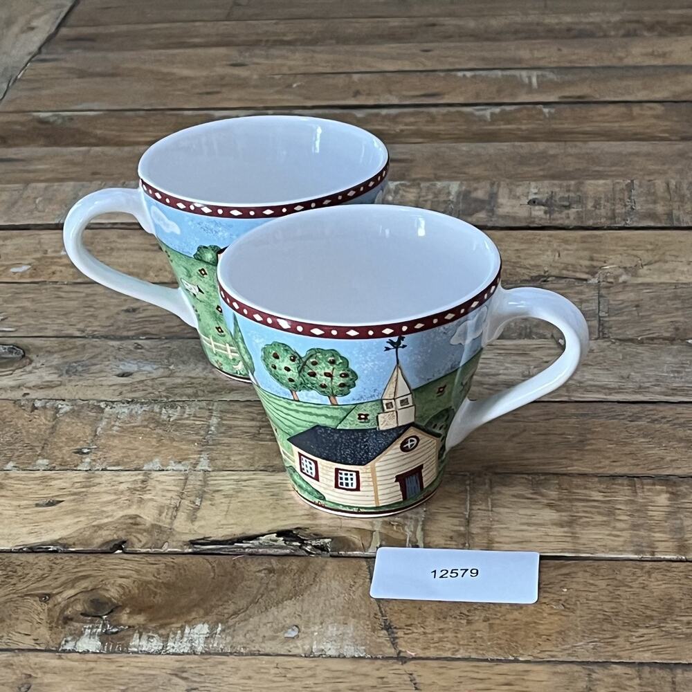 Sango Green Acres Coffee Tea Mugs Set of 2 3.25" Farmhouse Country Vintage 1995 - Picture 9 of 9